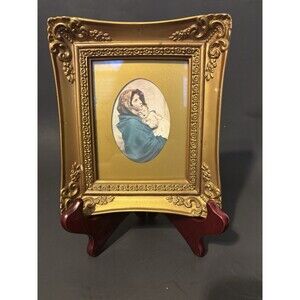Gold Vintage Framed Madonna of the Streets Print, 6 1/2" x 5 1/2", Frame Italy